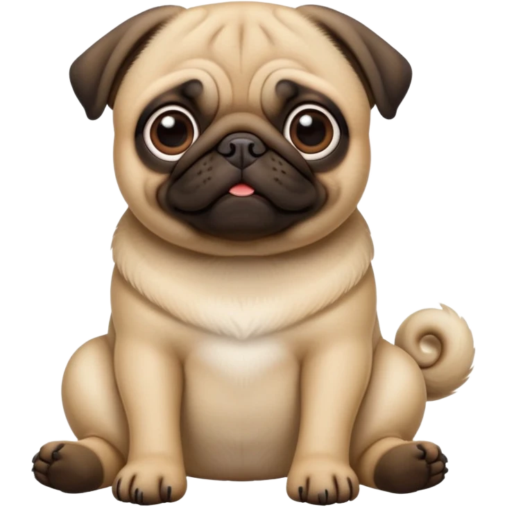 detailed-[pug]-realistic-full-body-sitting-emoji,-tail-resting-loosely-beside-its-paws,-head-tilted-dramatically, -sleek-fur,-simplified-yet-realistic-focused-features,-highly-detailed,-glowing-with-an-almost-sarcastic-glow emoji
