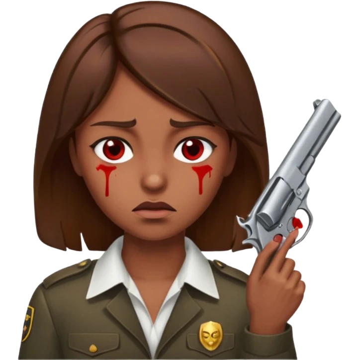 Gun pointed at head suicide kill brown hair add blood emoji