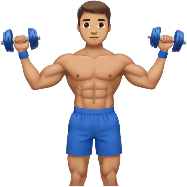 man with blue shorts doing side-lateral raise (T pose) with light dumbbells emoji