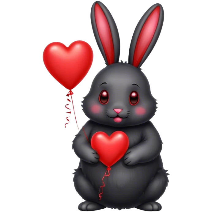 fat black rabbit with drooping ears and red metallic heart-shaped balloons emoji