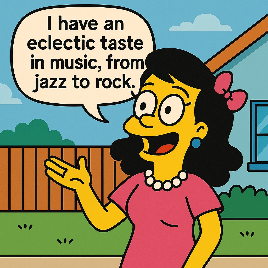 Eclectic – choosing from many different styles or ideas.
She has an eclectic taste in music, from jazz to rock. emoji