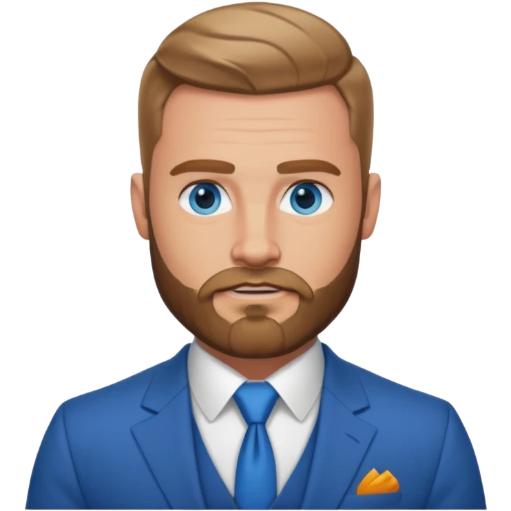 create a master of tactical finesse, a muscled white man in a bespoke suit, blue eyes with a beard emoji