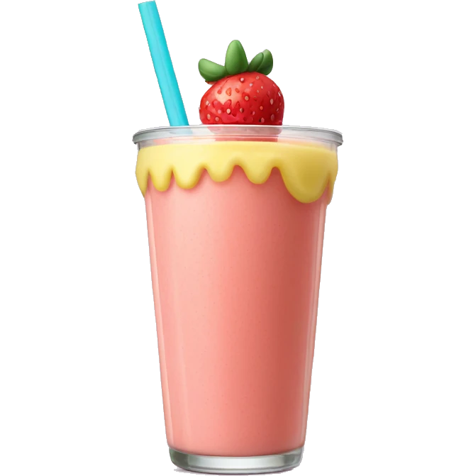 A strawberry banana smoothie with a orange straw emoji
