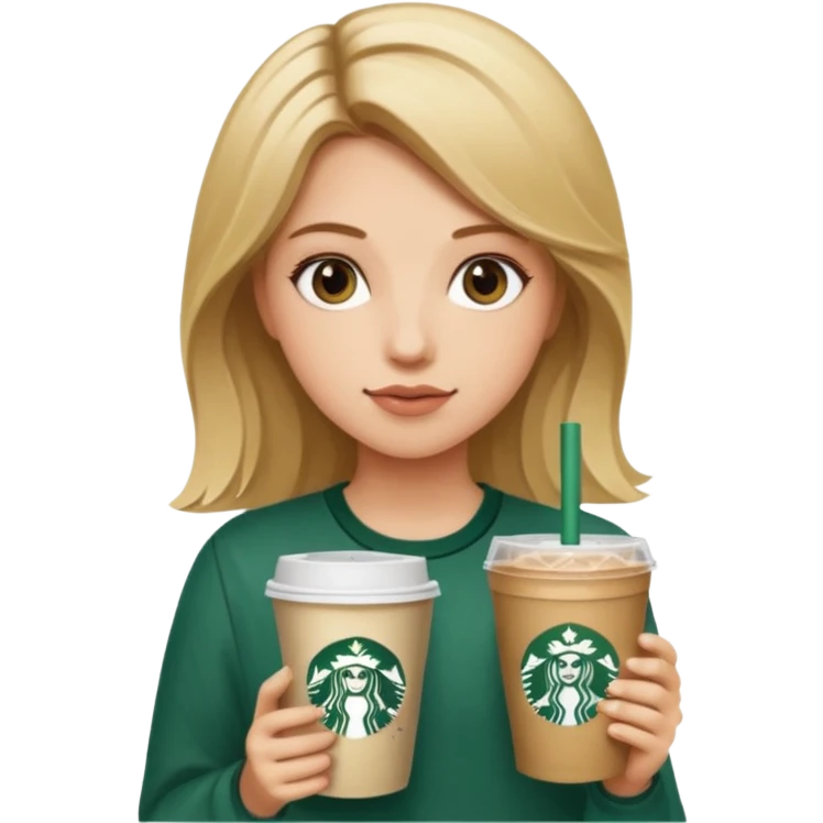 A girl with dirty blonde hair that is holding Starbucks  emoji
