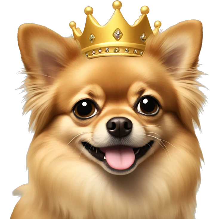 Tan long hair pomchi (Pomeranian chihuahua) wearing a golden crown  emoji