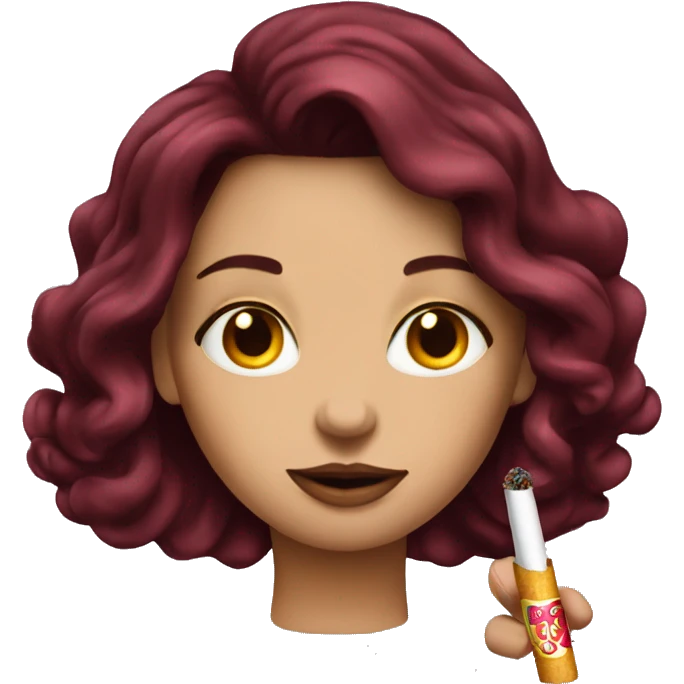 Beautiful tattooed burgundy long haired woman smoking a cigarette emoji