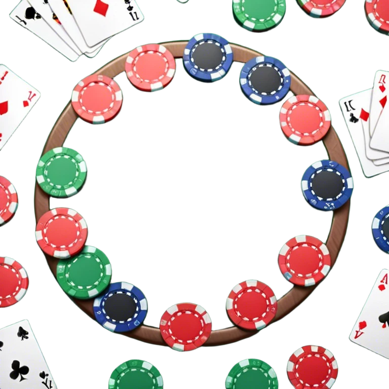 A photorealistic icon featuring playing cards and a stack of poker chips on a green felt table. Bright, detailed design with realistic textures and lighting. Transparent background, clearly symbolizing card games and strategy. emoji