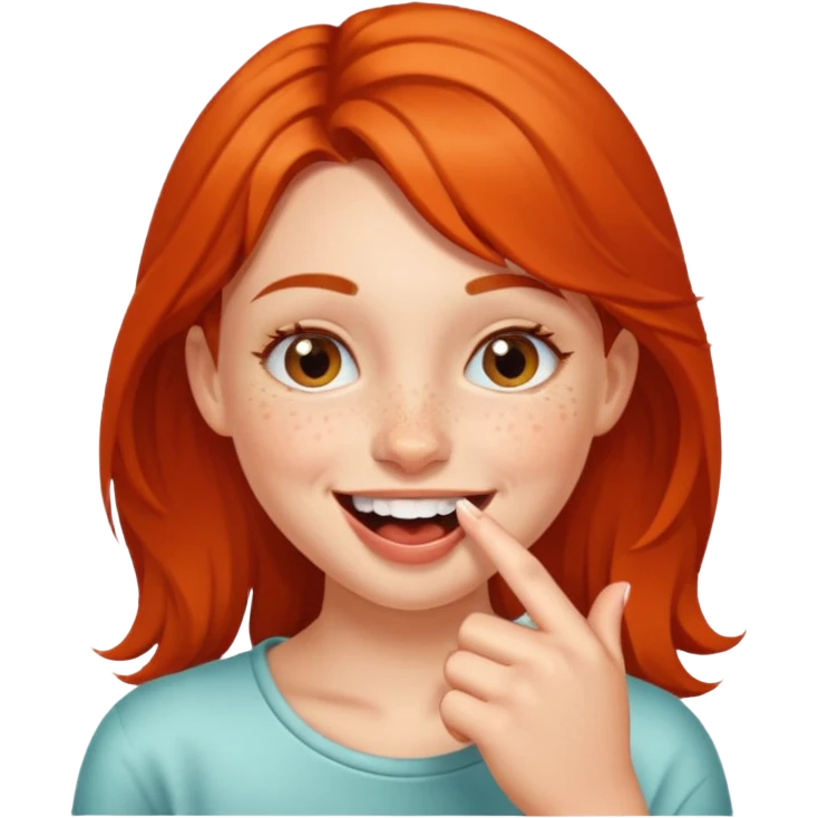 a girl smiling and bitting her finger emoji