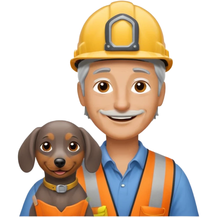 Construction worker with gray hair and weiner dog emoji
