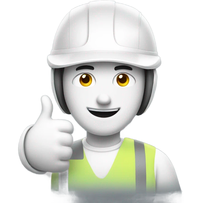 Man with a white helmet and a grey workwear giving a thumbs up emoji