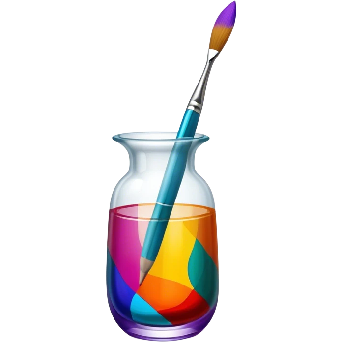 Glass painting icon, hand-painted colorful patterns on a glass surface, visible fine paintbrush and glass object like a vase or decorative plate, bright vibrant colors, no finished artwork, just the painting process, minimalistic style, clean lines, transparent background. emoji