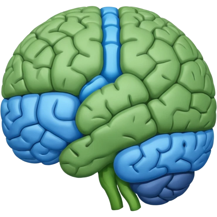 The brain has blue hemispheres and green hemispheres. emoji