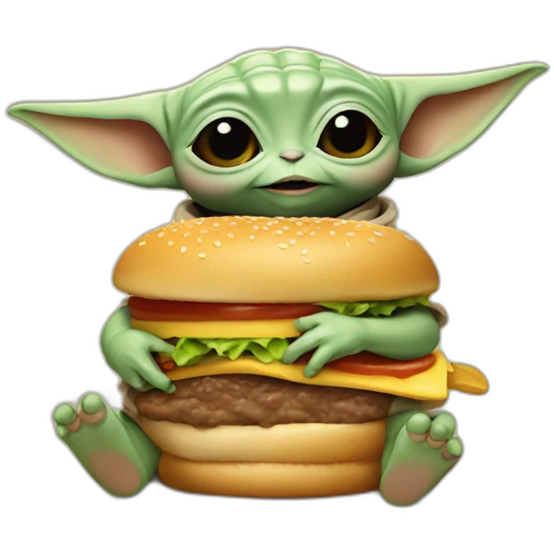 baby yoda enjoying a burguer emoji
