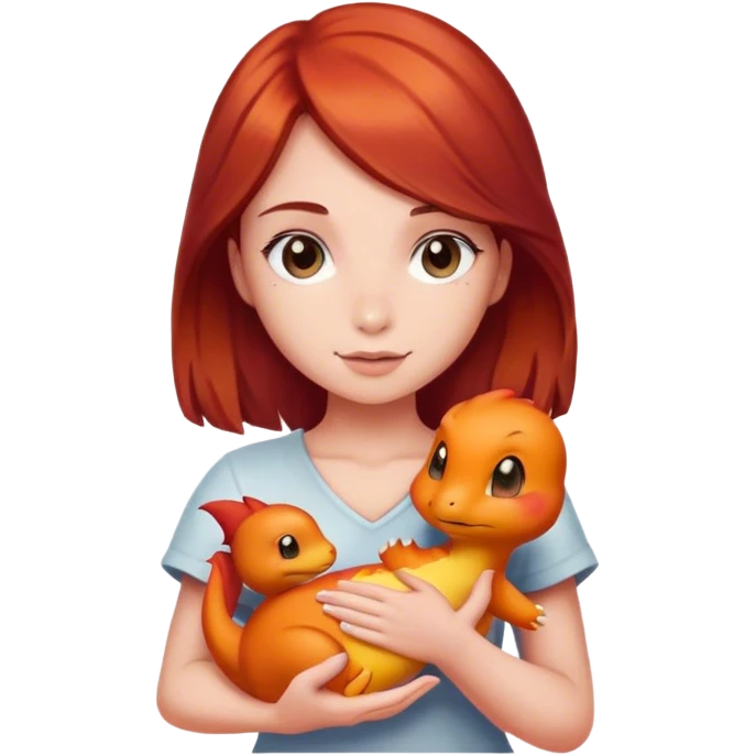 Beautiful burgundy haired girl holding charmander emoji