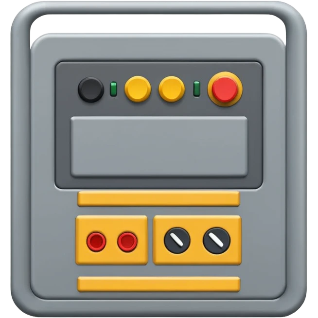 Emoji-style illustration of an electrical control cabinet, flat vector look, bold outlines, minimal details, no background. emoji