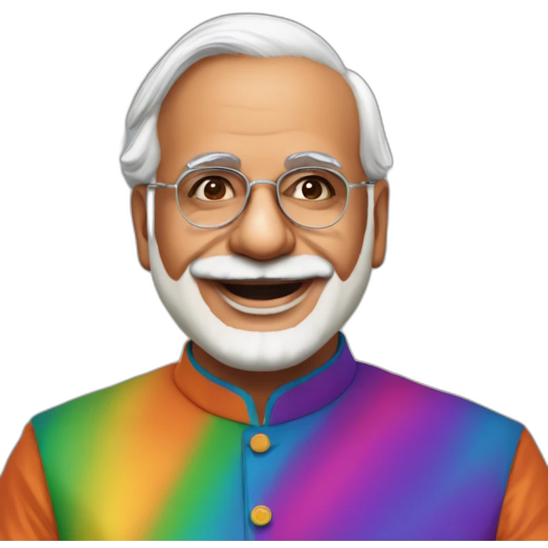 Narendar Modi in an rainbow kurta in clown makeup emoji