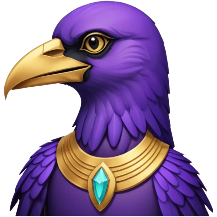 A male purple crow character inspired by the Ancient Egyptian god Sutekh/Set. Purple with gold accents and a gold Gemini emblem  emoji