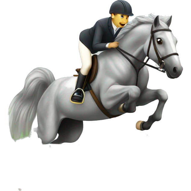 Grey dapple horse jumping over a jump  emoji