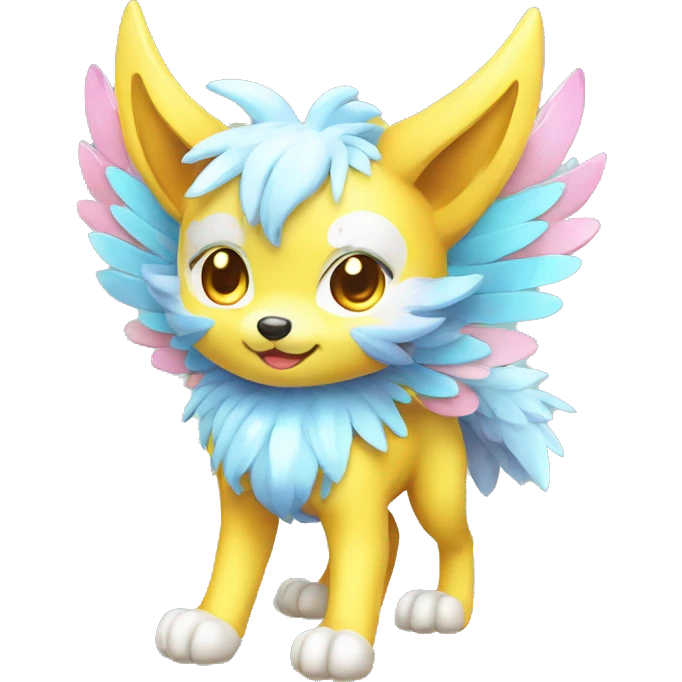 Kawaii Cute Colorful Shiny Winged Wolf-Pokémon full body emoji