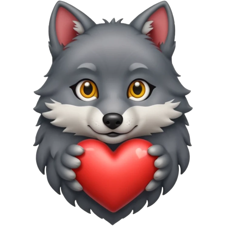 cute dark grey wolf inside heart emoji