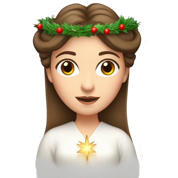 brown haired white women with white gown and advent wreath with candles on the head emoji
