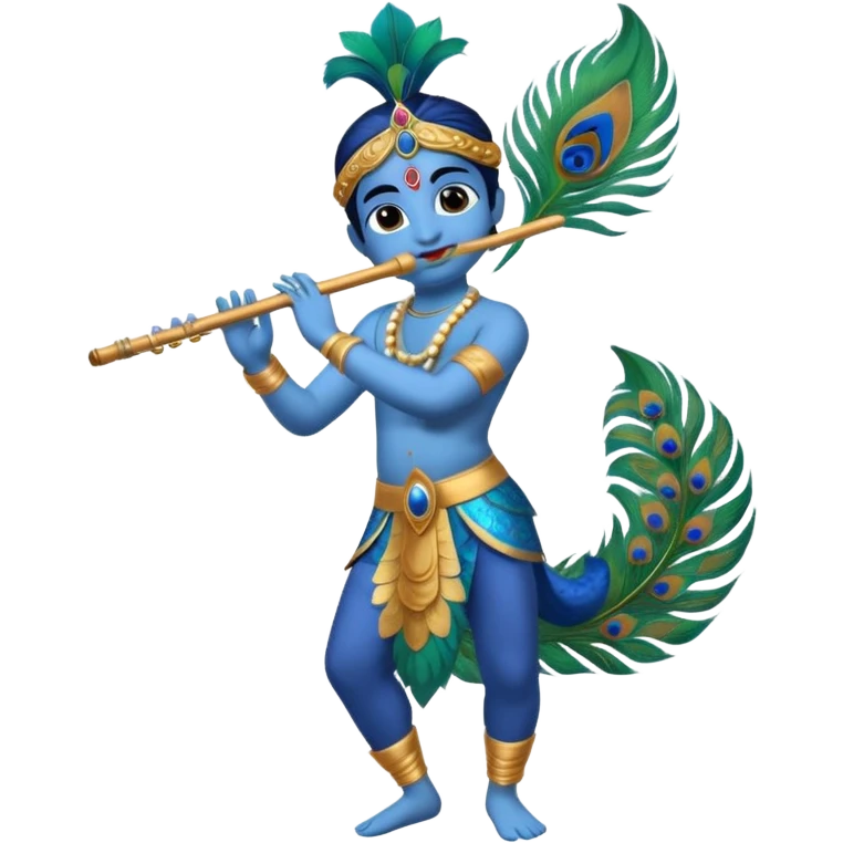 lord krishna emoji, dancing, peacock feather, flute, blue skin emoji