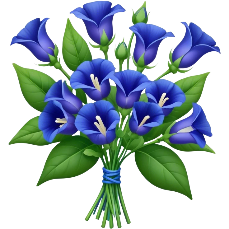 big bouquet Blue Butterfly Pea flower, stem, leaf emoji