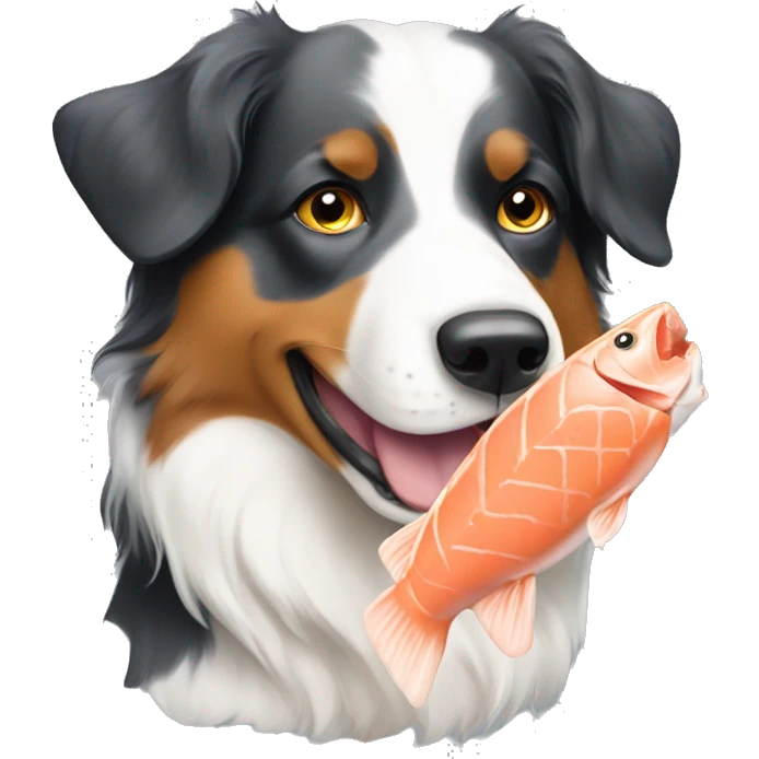Australian Shepard eating salmon emoji