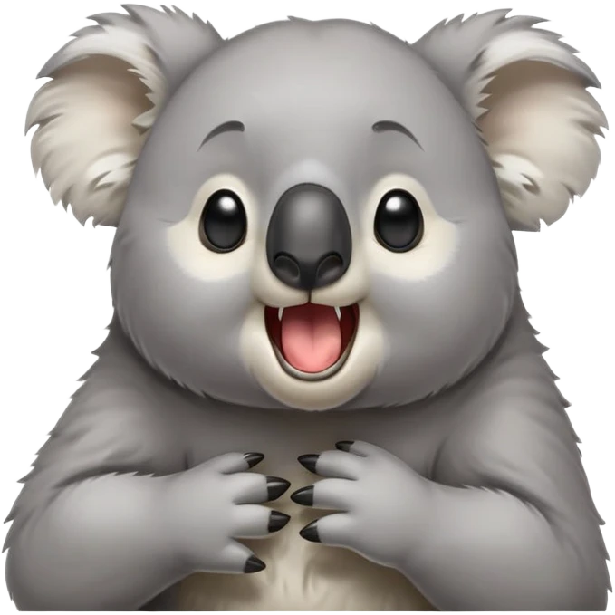 cinematic-cute-yawning-koala-portrait-emoji,-head-tilted-slightly-with-a-dramatic,-wide-open-yawn,-showcasing-a-soft,-downy-grey-fur-with-drooping-ears-and-round-eyes-barely-open-in-drowsy-contentment,-simplified-yet-irresistibly-adorable emoji