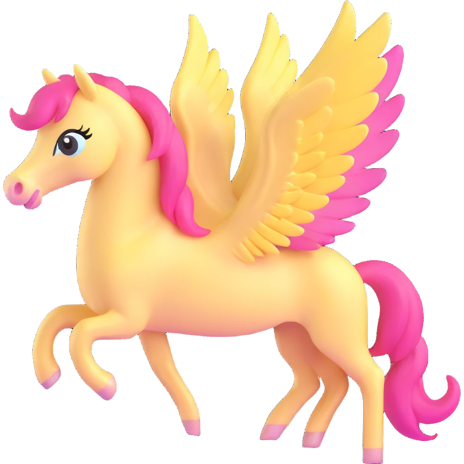 full body pastel yellow pony with pink mane, wings visible, soft colors emoji