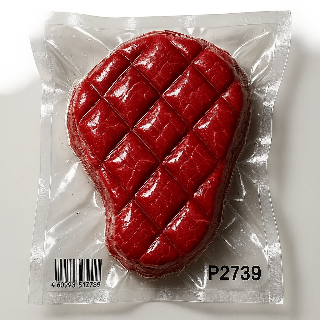 meat steak with diamond texture, shiny and inflated, vacuum-sealed style emoji