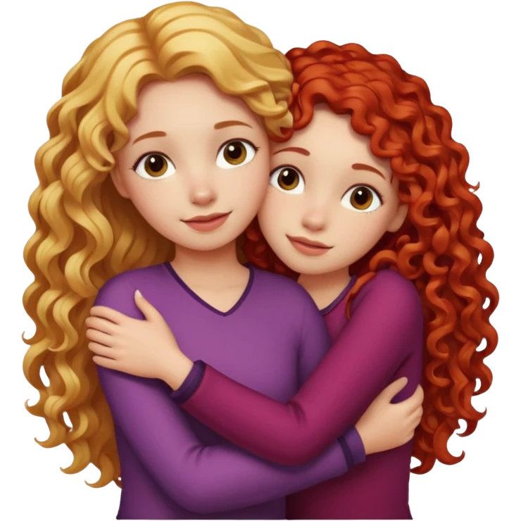 A girl with long blonde hair hugging a girl with red curly hair  emoji