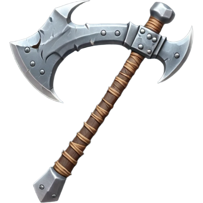 savage barbarian axe object icon, spiked double blade, battle-worn metal, scratches, heavy fantasy weapon, 3D cartoon, mobile game icon style, centered, clean background, no text, no watermark

 emoji
