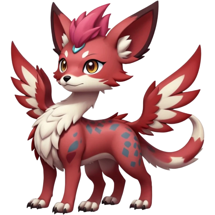 Male edgy cute cool exotic anime-styled Falvie-Fionbri-fantasy-creature-Fakémon-Pokémon, full body, with markings emoji