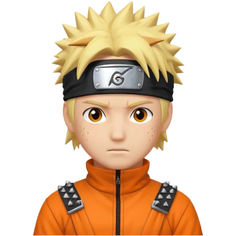 Naruto character with spiky blond hair, orange jumpsuit, ninja headband, apple emoji style emoji