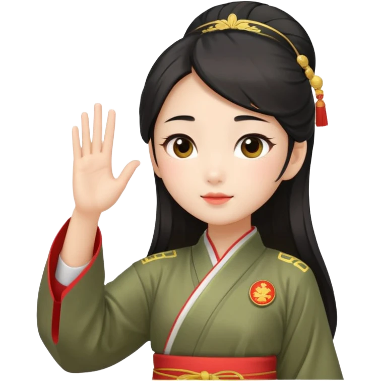 cute and sexy chinese girl in hanfu, paying respect by "salute" gesture as in army, using right hand emoji