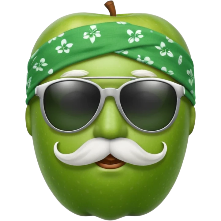 apple with white mustache and sunglasses and wearing bandana emoji