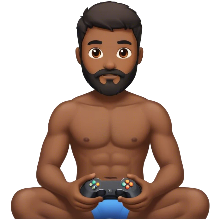 brown guy with black beard shirtless playing video games emoji