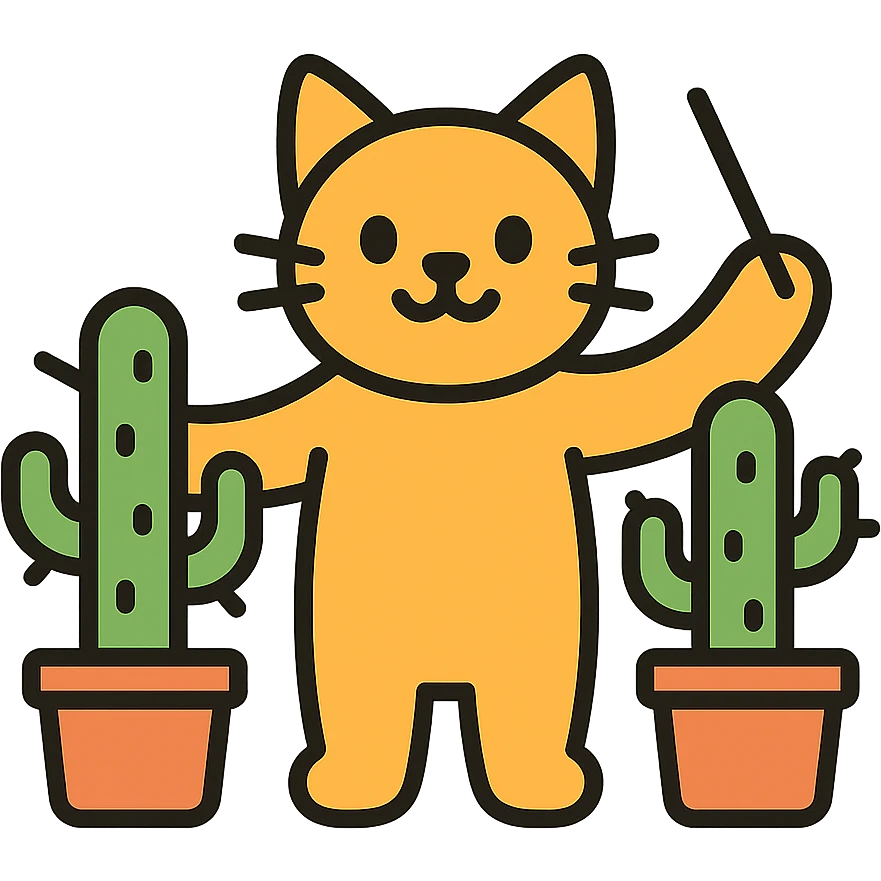 cat orchestrating with two cactae colored icon emoji