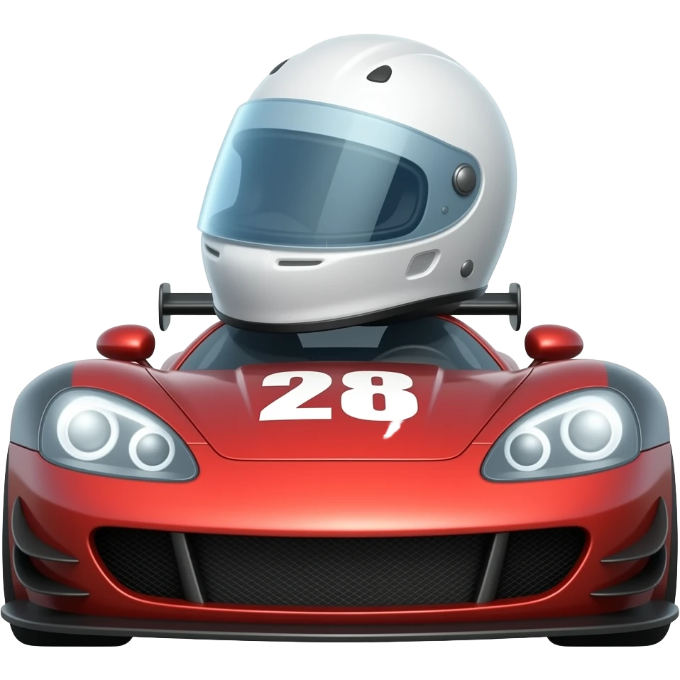 A race car with a helmet as the roof emoji