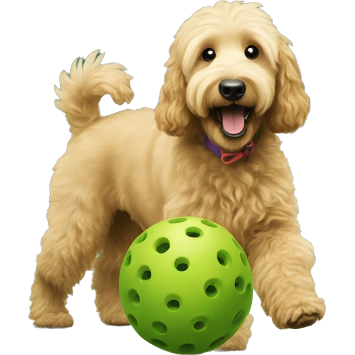 Golden doodle playing pickleball emoji
