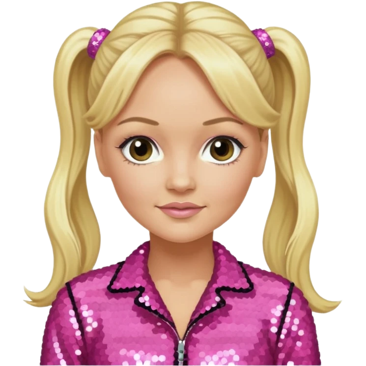 Emma Bunton from Spice Girls with long blonde two high ponytail hair, pink sequin outfit emoji