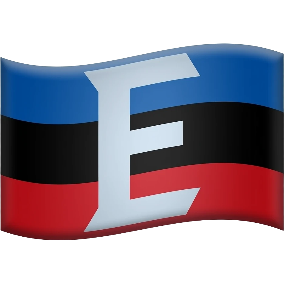 a sideways tricolor with blue black and red and in the black is the letter E emoji