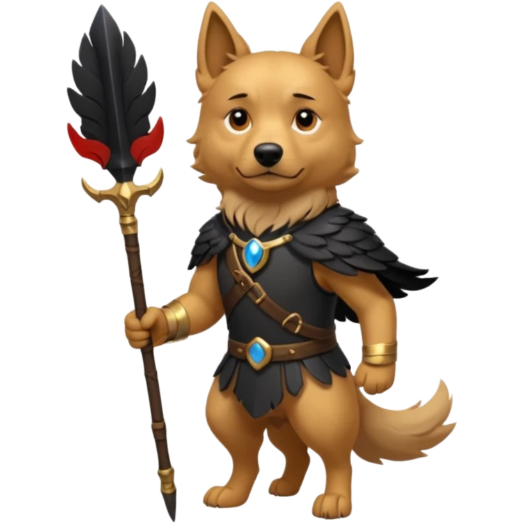 dog odin has spear. he has raven on his shoulder. dynamic pose emoji