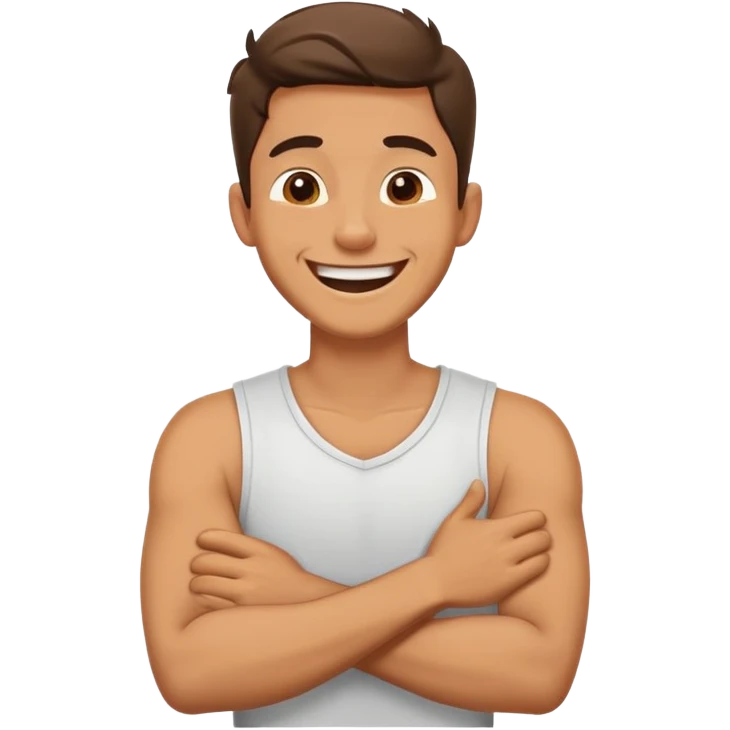 Arms crossed around neck laughing guy  emoji