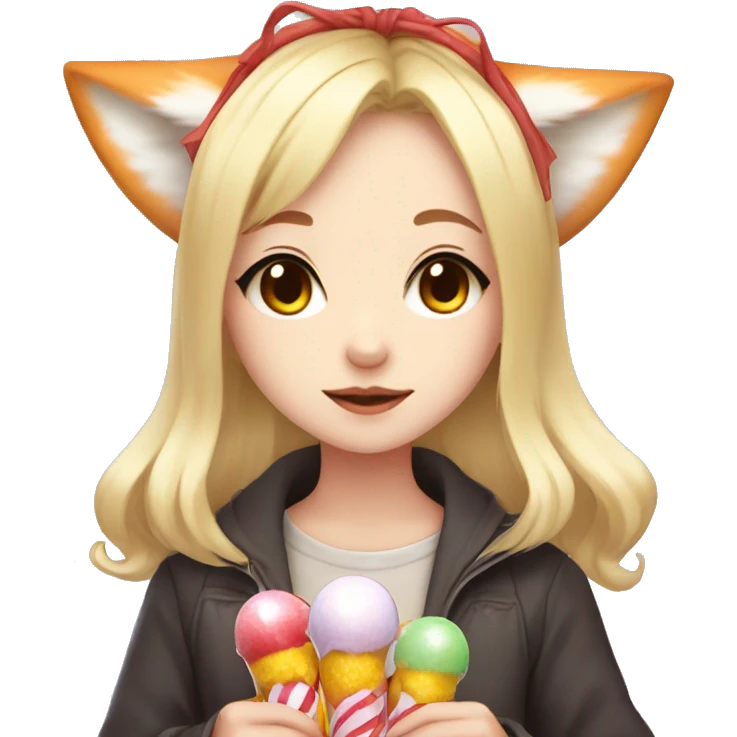 Anime chibi girl blonde with candy in the hair and fox ears  emoji