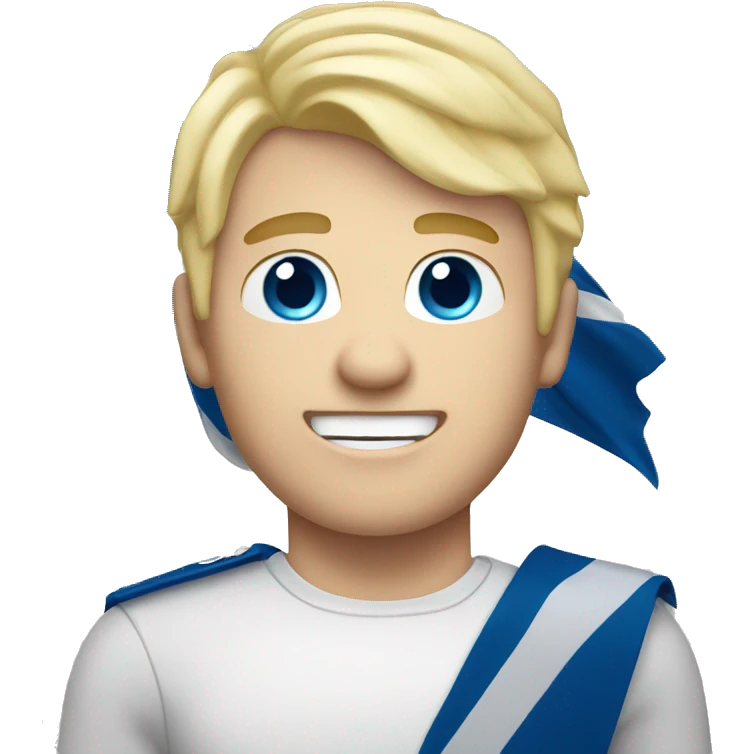 Male with blonde hair and blue eyes waving hand smiling with a Scotland flag emoji