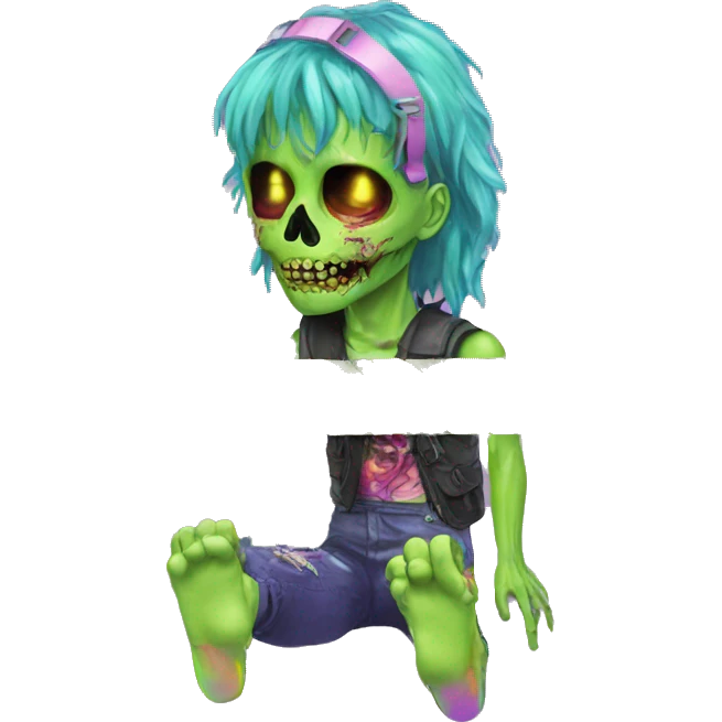 .Zombie_ Vaporwave black holographic oilslick zombie unicorn yellow caution tape emoji