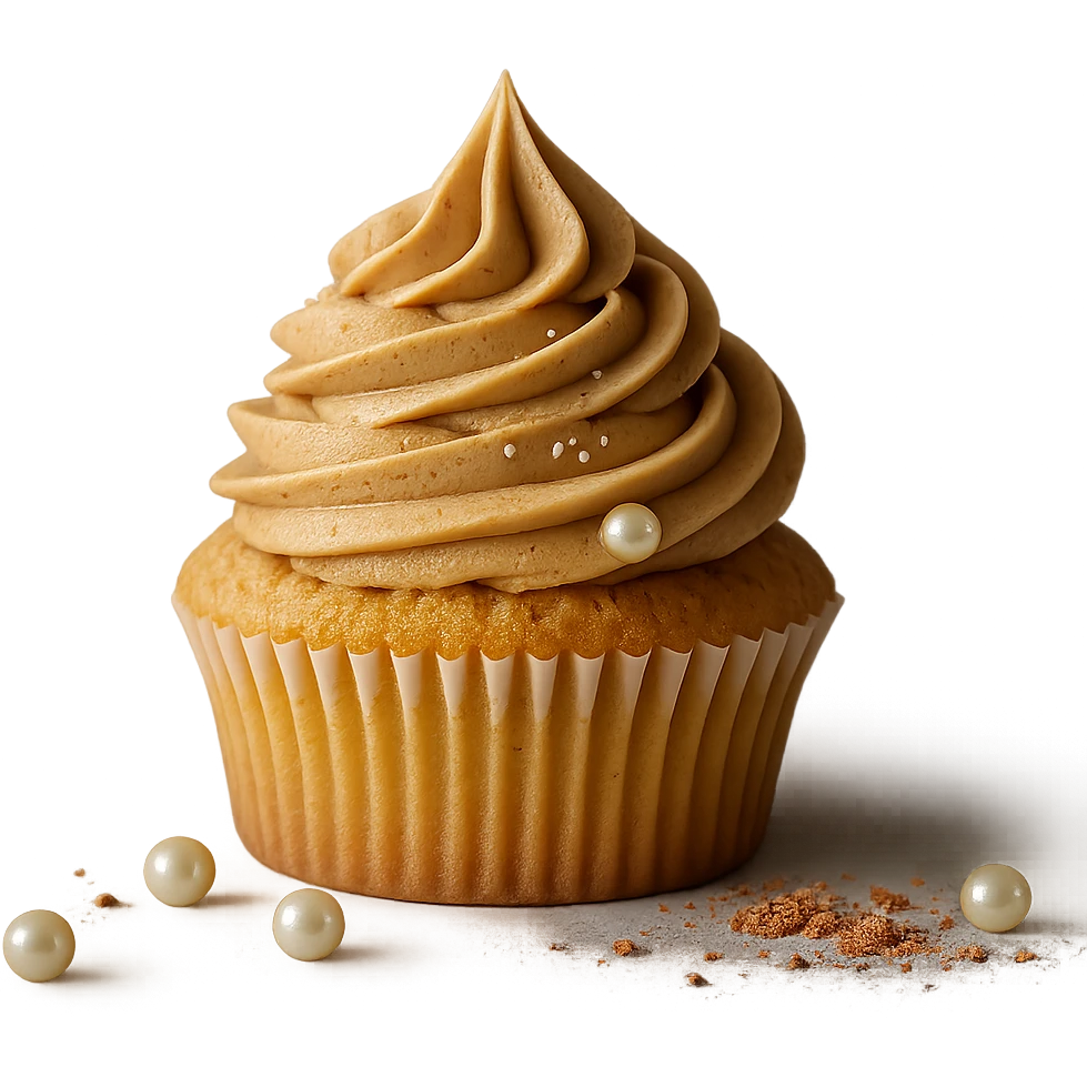 Change the icing to peanut butter with a light brown, creamy texture, keep the realistic cupcake and accessories, photorealistic style, transparent background. emoji