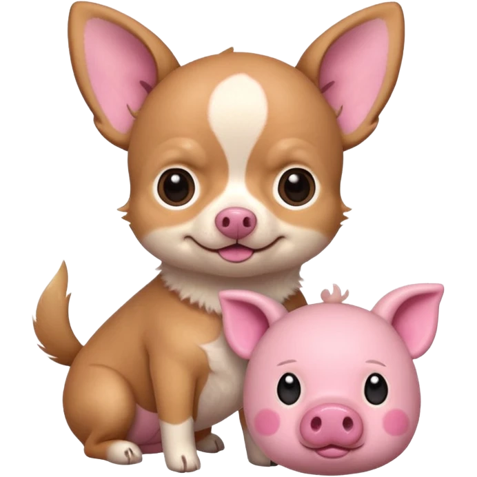 Chihuahua with a fuzzy pig plushie emoji